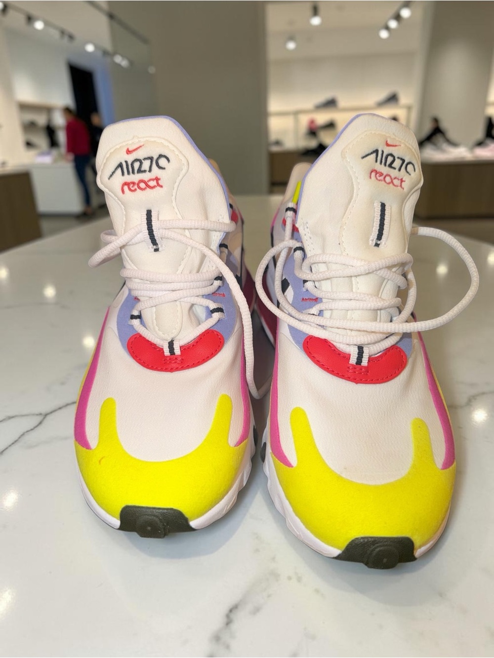 Nike Air Max 270 React Kids Sneakers White Yellow Pink Red - Picture 5 of 7